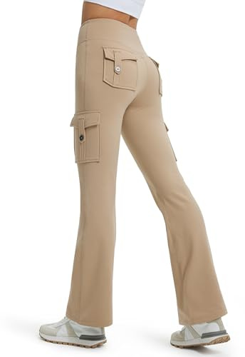 Libin Leggings Thermique évasé pour Femme Hiver Cargo 31 Kaki L