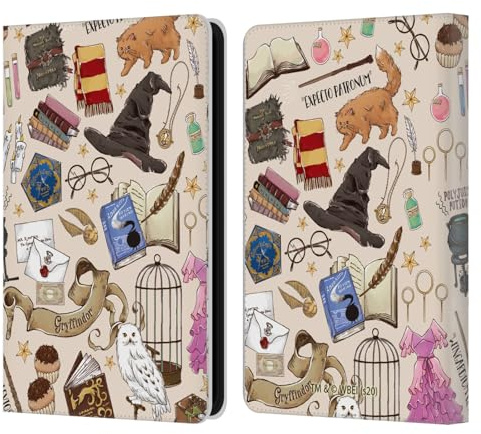Head Case Designs Offizielle Harry Potter Hogwarts Muster Deathly Hallows XXXVII Leder-Wallet-Hülle Kompatibel mit Amazon Kindle 11th Gen (2024)
