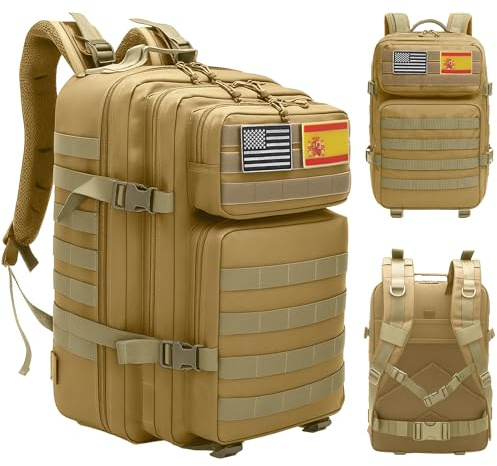 unycos - Mochila Táctica Militar【45L】 Sistema Molle, Tela Oxford 900D Resistente, Bolsillos para 3 Días de Emergencias, Caza, Senderismo, Viaje, Crossfit, Gimnasio, Actividades al Aire Libre (Caqui)