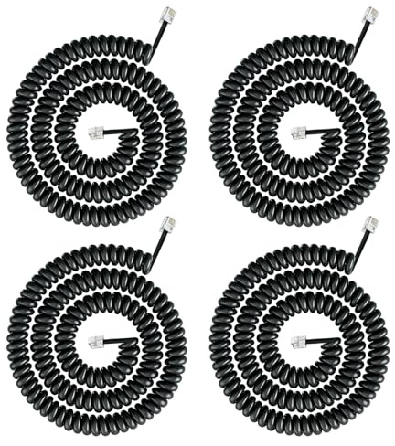 Lunpoem 4 st telefonkabel förlängning, spiralkabel 4 ledare, telefonhörlurskabel för fast strömförsörjning, RJ9 Coiled Hörlurkabel för telefon, 1 till 3 meter, telefonkabelanslutning