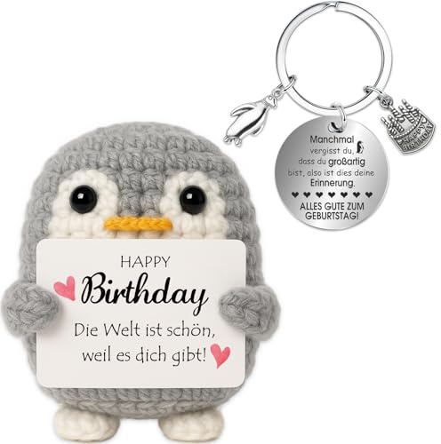 Farbeele Fröhliche Pinguin und Glücksbringer-Schlüsselanhänger, Pocket Hug Positive Figur, Geburtstagsgeschenk für Frauen Männer, Geschenk zum Geburtstag, Mutmacher Geschenk