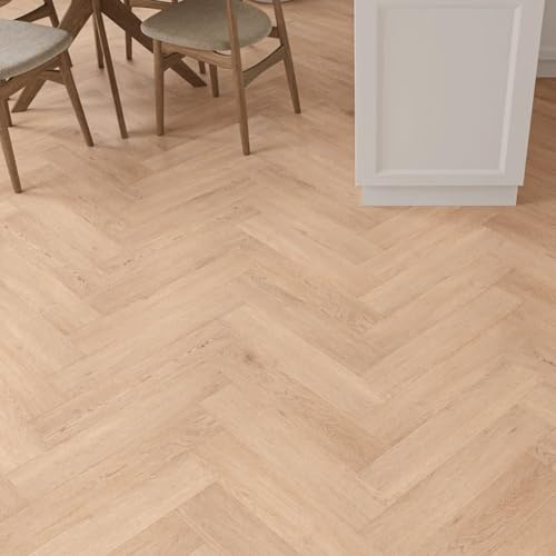 LVT Herringbone Click Vinyl Flooring Premium Waterproof Luxury Vinyl Tile Flooring 2.36m² Coverage Per Pack | Living, Dining Room, Kitchen, Lounge Floor (Soft Oak)