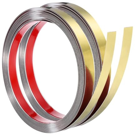 QUARKZMAN 2 stycken vägglist i rostfritt stål 5 m x 15 mm självhäftande metall dekorationslist för tak vägg kakel spegelfåll guld
