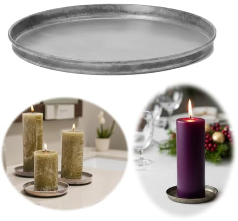 LS-LebenStil Vintage Metall Kerzenteller Rund 16cm Grau Silber Deko Kerzentablett Kerzenschale Schale Kerzen-Untersetzer für Stumpenkerzen Unterteller Vasen für Esstisch Bad Küche Kerzenständer
