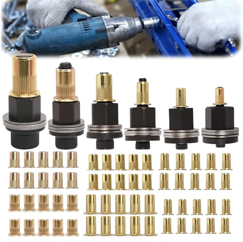 VUTYNKO 6 Stück Nietmutternzange Set, Nietenzange Nietmuttern Set mit 60 Muttern, Einpressmuttern Handnietwer Nieten Set für M3 M4 M5 M6 M8 M10 Nietmutter Werkzeug und Manuelle Nietmaschine