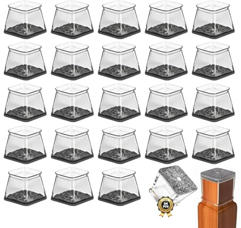 24 PCS gommini per sedie quadrati in silicone con feltro feltrini sedie silicone feltrini antirumore protezione pavimento per parquet e piastrelle vari tipi di pavimentazione ecc per gambe 25–38mm