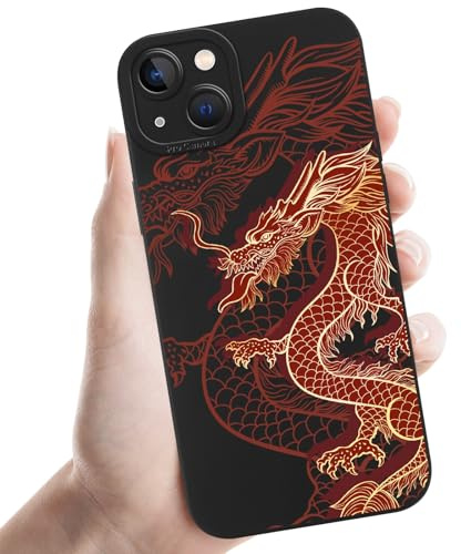 Coalbooliy Coques pour iPhone 13 6,1'', Étui Aesthetic Motif Dragon Fille Dessin Noir Souple TPU Silicone Case Durable Fine Housse Antichoc Camera Protection Cover Cadeau, 01