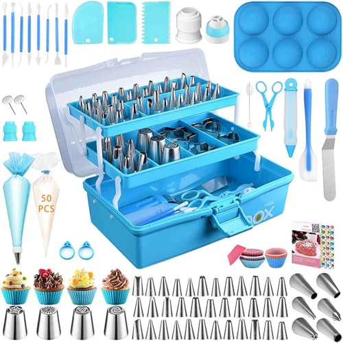 BEOSIOR Cake Decorating Tools Supplies Kit, 236pcs Baking Accessories with Storage Case - Piping Bags and Icing Tips Set - Cupcake Cookie Frosting Fondant Bakery Set for Beginners or Professional