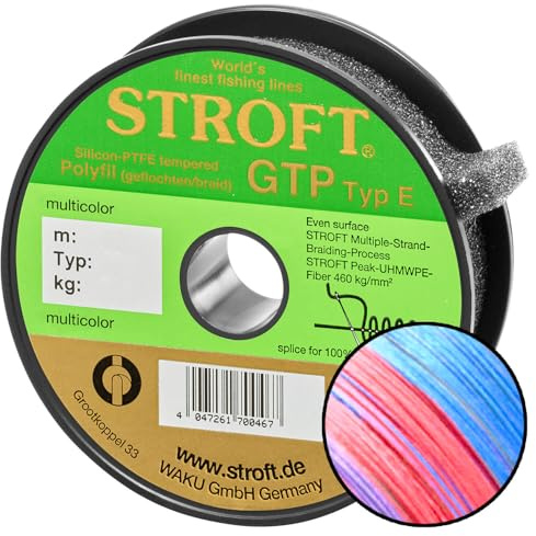 Stroft Schnur GTP Typ E multicolor 300m geflochtene Angelschnur - 8-fach PE Braid, rund & leise, extrem abriebfest, hohe Tragkraft, ohne Coating, für Spinnfischen auf Hecht, Zander & Barsch