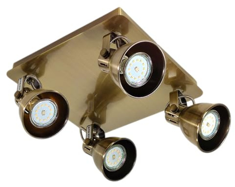 Dapo Deckenstrahler Spotlampe Letora Wandleuchte Deckenleuchte Spot Strahler Fassung GU10 Beleuchtung Spotleuchte Deckenbalken (Altmessing - 4flammig)