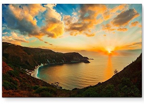 Paul Sinus Art Leinwandbilder | Bilder Leinwand 120x80cm Küste in Griechenland bei Sonnenuntergang
