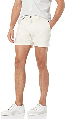 Amazon Essentials Men's Slim-Fit 5 (13cm) Lightweight Comfort Stretch Oxford Shorts, Cream, 36W