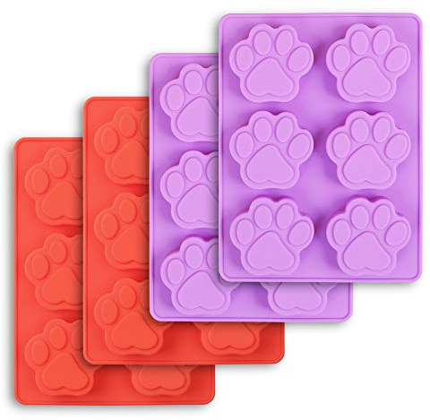 Cozihom - Moules en silicone en forme de patte de chiot, qualité alimentaire, pour chocolat, bonbons, pudding, gelée, friandises pour chien. Lot de 4 pièces.