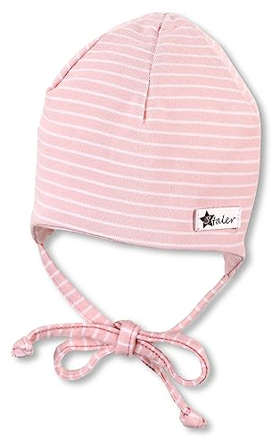 Sterntaler OCS Beanie Baby Mädchen Mütze mit Bindeband, gestreifter Bio-Singlejersey, rosa, Größe 47, weich gefüttert, aus 95 % Bio-Baumwolle, GOTS-Zertifiziert