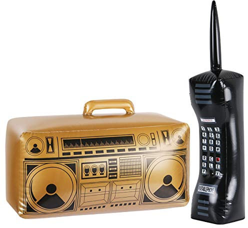 Téléphone portable gonflable et radio Boombox – Accessoires de décoration de fête des années 80 et 90 – Accessoires de déguisement de rappeurs Hip Hop B-Boys