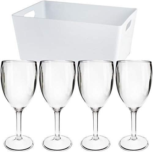 #11 4x Weinglas 290ml Set mit Aufbewahrungsbox Acryl - Weingläser für Camping Küche - Trinkkelch Goblet elegantes Design - Outdoor Partyglas Bruchfest Kunststoff Glas unzerbrechlich Trinkglas Kelch