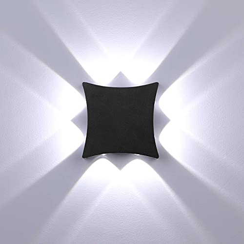 ENCOFT 8W Applique Murale Exterieur Interieur COB LED Moderne, Éclairage Mural en Aluminium IP65 Étanche, Lumière Blanc Froid 6000K, pour Jardin Couloir Chambre, Noir