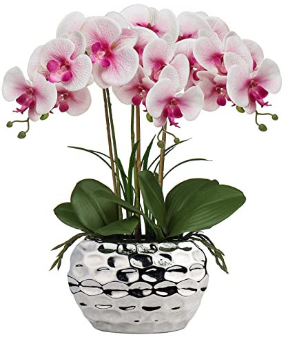 Briful 44CM Künstliche Orchideen Phalaenopsis Kunstblumen wie Echt Dekorative Orchidee Bonsai Kunstpflanze Arrangement im Keramiktopf für Tisch Wohnzimmer Wohnkultur Dekoration