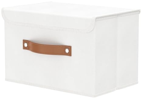 OUTBROS 1 Piezas Cajas Almacenaje con Tapa Plegable, 38x25x25cm, Blanco | Cajas de Almacenamiento con Mango, Organizadoras de Tela, Almacenaj Ropa, para Dormitorios
