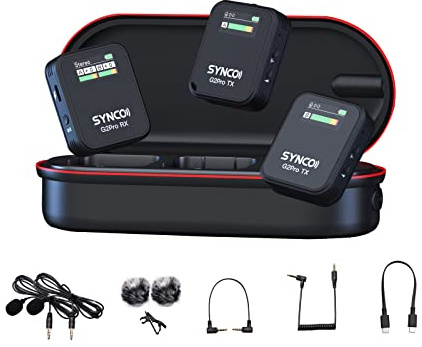 SYNCO G2 (A2) Pro 2.4GHZ Drahtloses Lavalier Mikrofon mit Ladekoffer 1 Empfänger 1 Sender Echtes Farbdisplay Mikrofon Unterstützung Digitale Überwachung Digitaler Ausgang