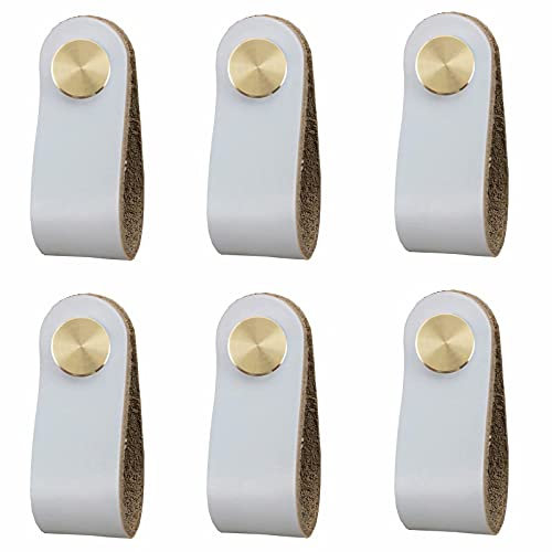 FBSHOP(TM) Packung mit 6 Grau Leder möbelknöpfen, Ledergriffen, Schrankgriff, Kreativem Möbelgriff für Kleiderschrank, einer sehr guten Wohnkultur, Schrauben sind im Lieferumfang enthalten