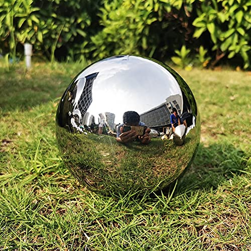 YIWOYI Spegel polerad ihålig boll reflekterande trädgårdssfär, rostfritt stål kuldekoration ihålig sfär för hem utomhus trädgård dekorerad (silver, 300 mm)