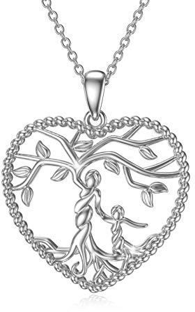 Waysles Damen Baum des Lebens Halskette 925 Sterling Silber Mutter Tochter/Sohn Lebensbaum Familie Herz Anhänger Schmuck Geschenke für Mama