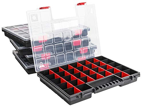 Lot de 5 boîtes de rangement - 310 x 400 x 50 mm - Avec couvercle transparent - Boîte de tri - Boîte à outils avec compartiments amovibles