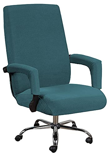 Bestenrose Résistant à l'eau Housse de Chaise de Bureau Extensible Housse de Chaise de Bureau a Dossier Haut avec Accoudoirs Housse en Polyester Jacquard Lavable Housse Fauteuil Bureau (L, Bleu lac)