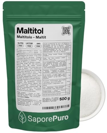 Saporepuro MALTITOLO 500 gr - dolcificante naturale, sostituto dello zucchero con poche calorie, ideale per dolci bevande e ricette keto senza zucchero