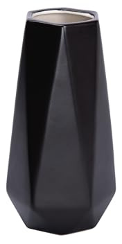 D'vine Dev 8 Inch Matte Black Ceramic Vase, Geometric Handmade Craft Flower Vase with Design Box Packaged, VS-GM-MB-8