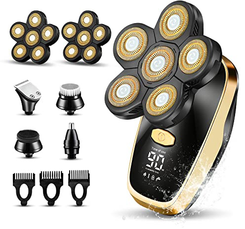 Head Shavers for Bald Men Rotary Electric Razor Cordless Electric Shaver Rechargeable Head Shaver Waterproof Mens Head Razor Multifunctional Shaving Grooming Kit for Balder