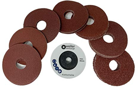WELLERWERKZEUGE | XXL Klettscheibe Schleifscheiben SET passend für Akku Winkelschleifer 10,8V 12V wie Bosch GWS Berner BTI Würth