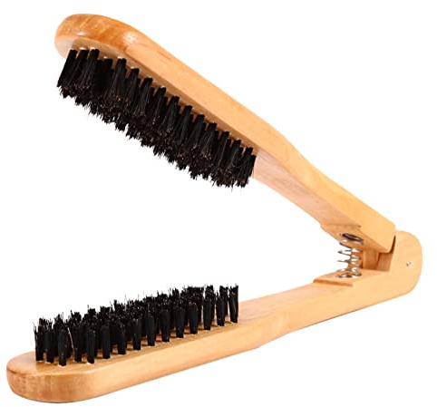 Alvinlite Cepillo alisador de pelo de cerdas de jabalí de doble cara, mango de madera, antiestático, adecuado para cabello liso, profesionales y uso personal