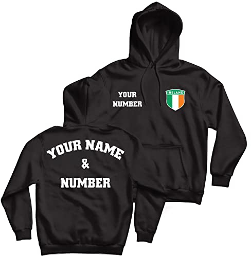 lepni.me Kapuzenpullover Irland Fußball Sweatshirt mit Ihrem Namen und Nummer | Irisch Flagge Abzeichen Personalisierte Trikot WM 2022 (S Schwarz Mehrfarben)