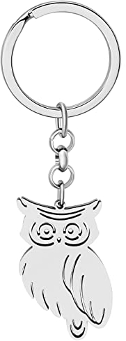 WEVENI Edelstahl Cute Eule Schlüsselanhänger Vögel Schlüsselring Ringe Schmuck für Damen Frauen Mädchen Charms (Versilberte Eule)