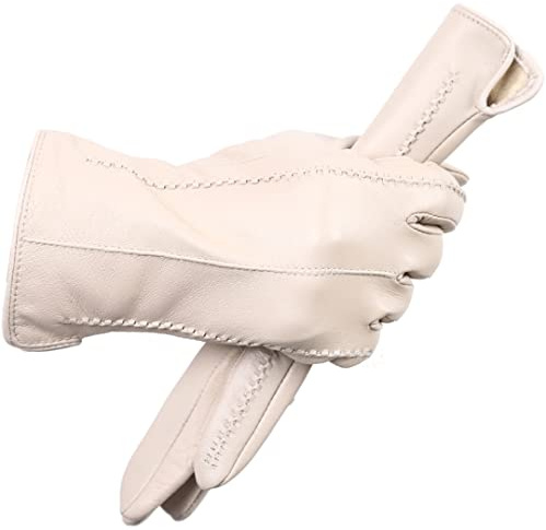 Farbige Mode Lederhandschuhe, hochwertige Lederhandschuhe Damen, Echtleder-Winterhandschuhe, hält warm, Damen-Lederhandschuhe, Beige 7,5