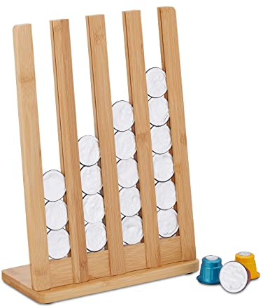 Relaxdays Kapselhalter kompatibel mit Nespresso, 32 Kapseln, Kaffeekapselhalter Bambus, HBT: 32 x 22,5 x 10 cm, Natur