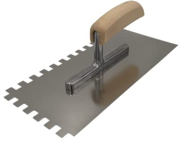 Zahnkelle aus Edelstahl mit Holzgriff Zahnspachtel Glättkelle Zahnscheibe Glättscheibe Traufel Spachtel (Zahnkelle 10x10 | 1 Stück)