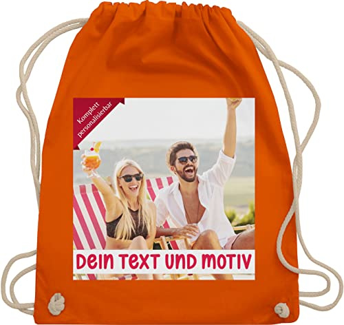 Turnbeutel Rucksack - eigenem Bild - Eigenes Foto Geschenk I - Unisize - Orange - kita wechselkleidung beutel selbst drucken photo stoffbeutel turnsackerl kindergarten kinder selber gestalten