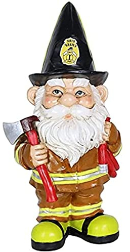 Fireman Gnome Statue,Firefighter Holding a Fire Hose and Axe Figurine Statue, Small Dwarf Statue, Funny Resin Figurine qzjijosen