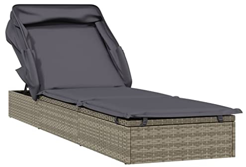 vidaXL Sonnenliege mit Faltdach Grau 213x63x97 cm Poly Rattan