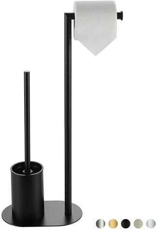 BVL WC Garnitur Schwarz, Edelstahl WC Garnitur mit Toilettenpapierhalter, Klobürste WC bürste Klopapierhalter Stehend