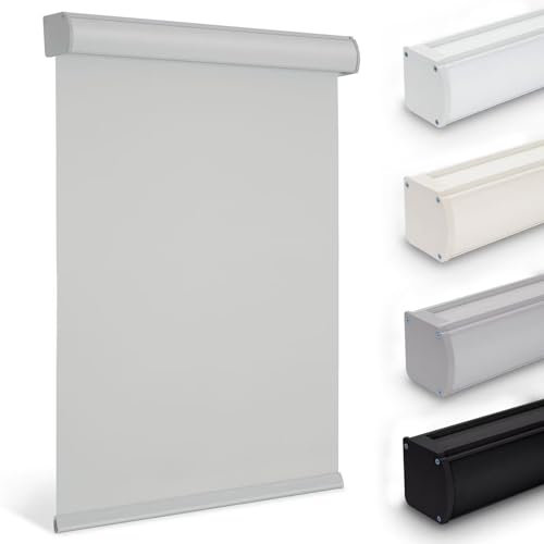 Youngoo Cordless Roller Blinds for Indoor Windows, Blackout Roller Blinds with Valance Cover, Room Darkening Window Shades for Home, Privacy Control Shade, Easy Install，35 W*72 H,Grey