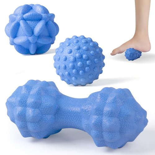 MEGAVOW 3 pcs Balles de Massage Set, Boules de Massage, Balles Pied de Trigger Point, Boule de Myofasicale Musculaire Fascia Relaxation, pour le Cou Dos Épaules Bras Pieds, Bleu