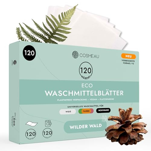 Cosmeau Detersivo Lavatrice Fogli - Bosco Selvaggio - Fino a 120 Lavaggi (60 Fogli) - Fogli Profumati Sostenibili per Bianchi, Colorati e Neri - Senza Plastica & Perfetto Detergente da Viaggio