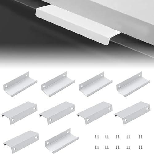 10 Pz Maniglie Nascoste per Armadietti 80mm in Lega di Alluminio - Maniglia a Scomparsa Invisibile per Mobili Cucina Camera da Letto, Bianco