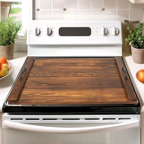 Lynicon Noodle Board Stovetop Cover with Handles, Sink Wood Block Covers for Electric & Gas Stove, RV Stove Burner, Farmhouse Decorative Wooden Tray for Kitchen