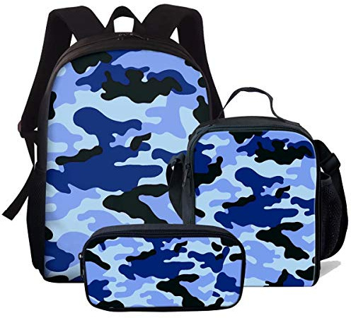 fifbird Stylish Camouflage Pattern Backpacks for Elementary Students School Bag Set Boy Girls Back to School Backpack with Picnic Lunch Purse Pen Holders