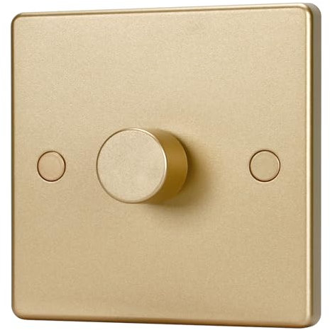 Aroidful 5-200W LED Dimmer Switch, 1 Gang 2 Way Rotary Trailing Edge Dimmer with Push On/Off, Suitable for Dimmable LED Lights, Incandescent & Halogen (Matte Gold)
